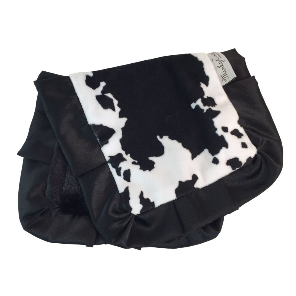 Minky‎ Couture Black White Cow Print Lovey Satin Trim Back Baby Security Blanket